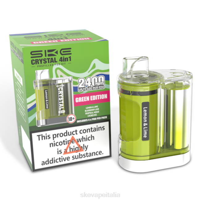 SKE Vape Refills - SKE Crystal 2400 Kit pod 4 in 1 misto edizione verde N6ZT97