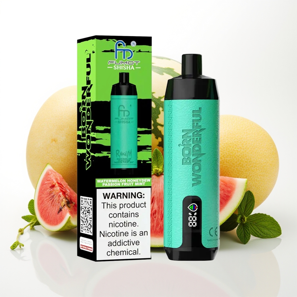 RandM Fumot Shisha 10000 Puff Sigaretta Elettronica Monouso Anguria Melone Frutto della Passione Menta, LED, 18ml, 850mAh