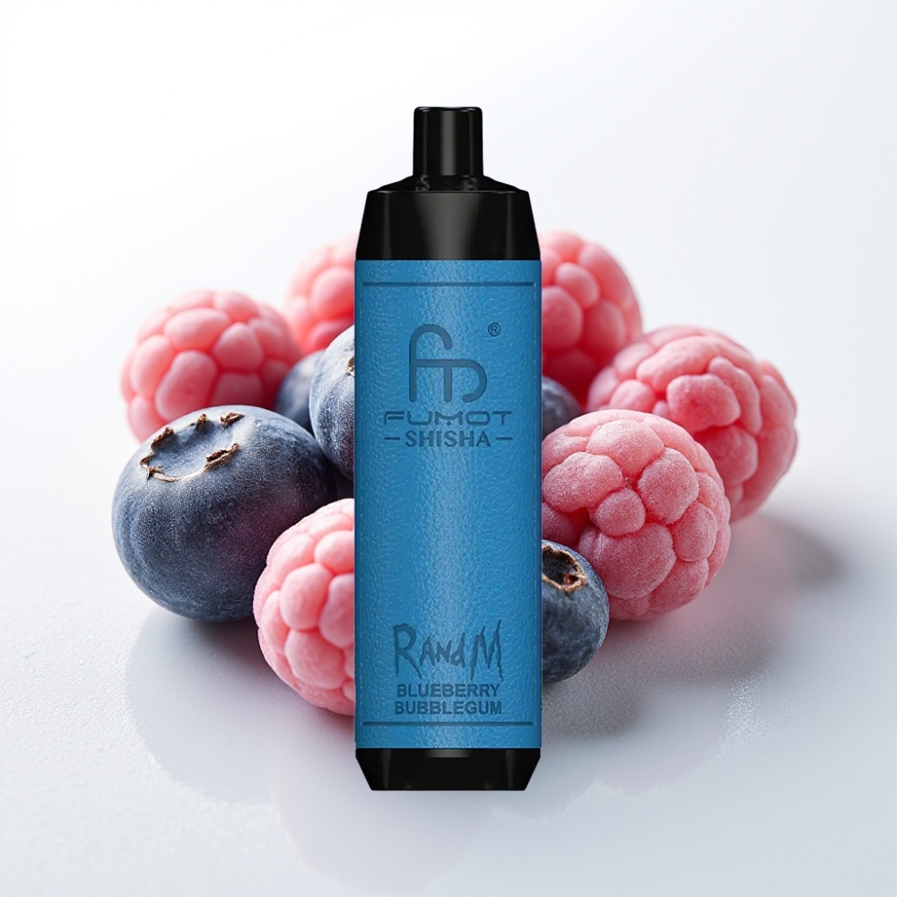 RandM Fumot Shisha 10000 Puff Sigaretta Elettronica Monouso Gusto Bubblegum al Mirtillo, 18ml, 0.5% Nicotina