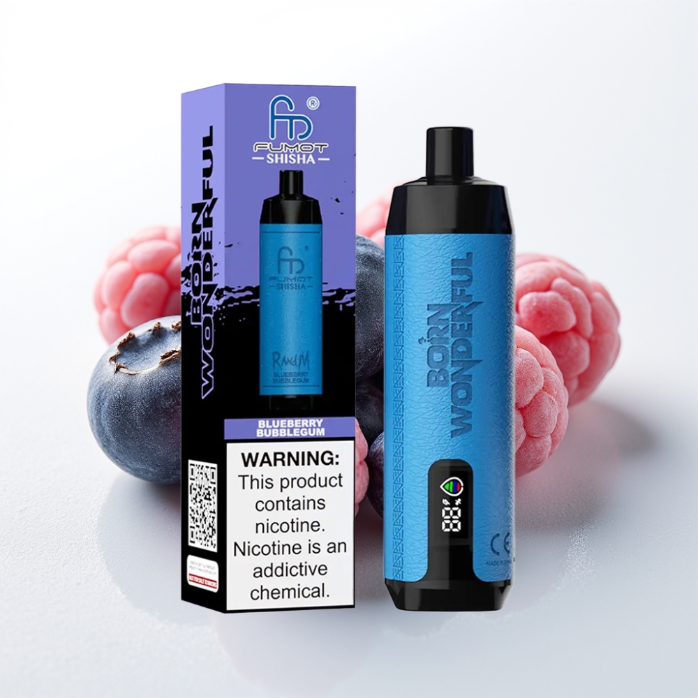 RandM Fumot Shisha 10000 Puff Sigaretta Elettronica Monouso Gusto Bubblegum al Mirtillo, 18ml, 0.5% Nicotina