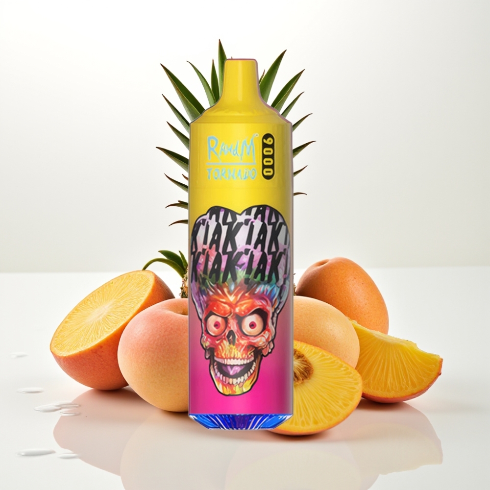 RandM Tornado 9000 Puffs Disposable Vape Pesca Mango Ananas - 18mL, Mesh Coil, Display RGB