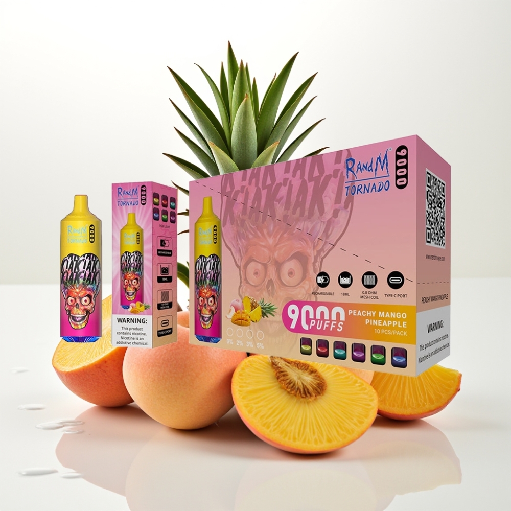 RandM Tornado 9000 Puffs Disposable Vape Pesca Mango Ananas - 18mL, Mesh Coil, Display RGB